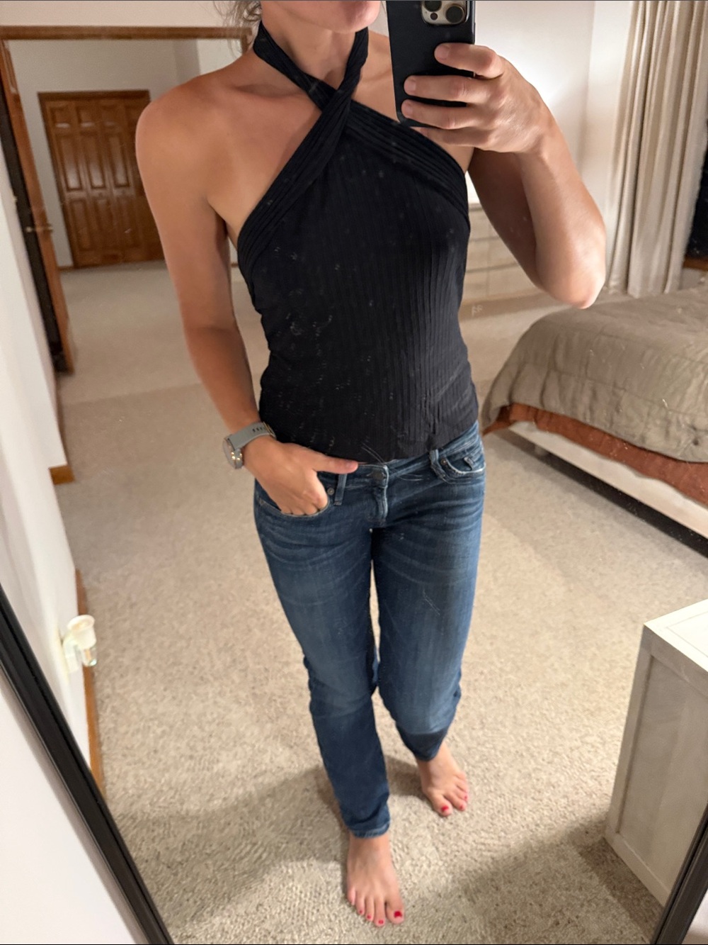 Anthropologie black ribbed halter top